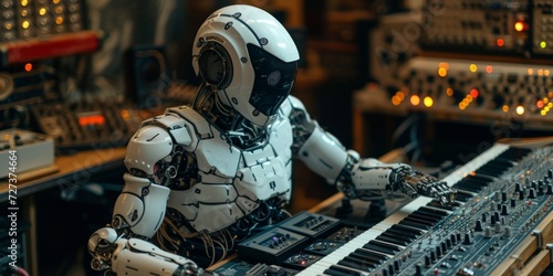 Robot Musician Creates Captivating Melodies, Eliminating The Need For Humans. Сoncept Virtual Reality Gaming, Sustainable Fashion, Art Therapy, Food Photography, Mindfulness Meditation