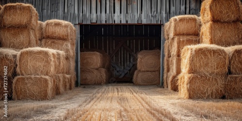 Rustic Barn Showcases Dry Hay Stacks, Embodying The Essence Of Rural Farming. Сoncept Autumn Leaves On A Forest Floor, Serene Lakeside Sunsets, Majestic Mountain Landscapes, Vibrant Flower Gardens