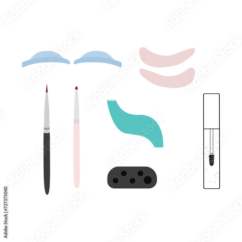 Lash lift set. Silicon rollers, plastic helper, silicon patches, silicon pads, brushes, pallette, eyelash serum bottle. Lash laminating, lash perm. Professional set accessorise for lash makers.