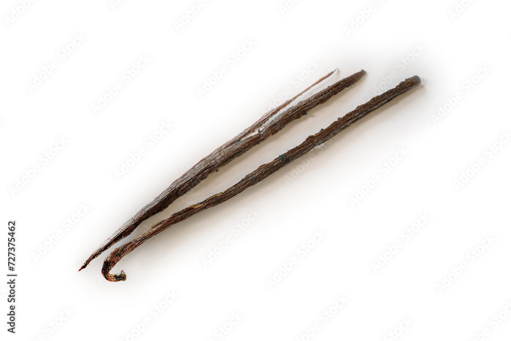 Vanilla. Fresh vanilla pods. Cake ingredients recipe. Isolated. White background.
