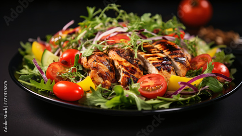 Grilled Chicken Meat Fresh Vegetable Salad Background