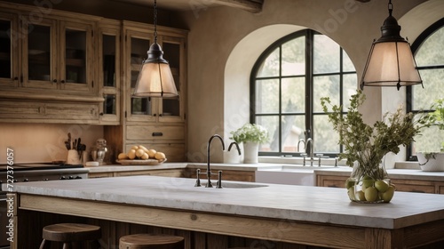 Use pendant lights with a rustic or antique finish to enhance the cottagecore aesthetic in the kitchenar