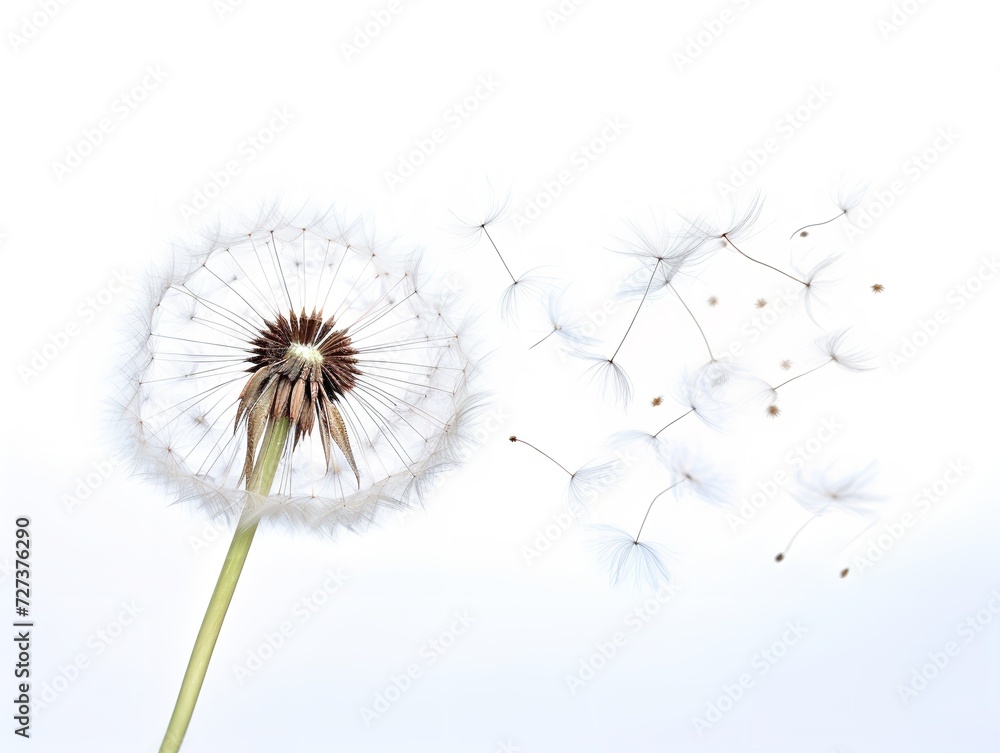 Dandelion with Seeds Blowing Change and Renewal Isolated on White Background AI Generated