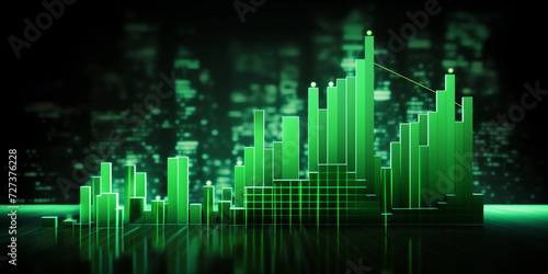 Business graph with going up green arrow. Computer generated image.