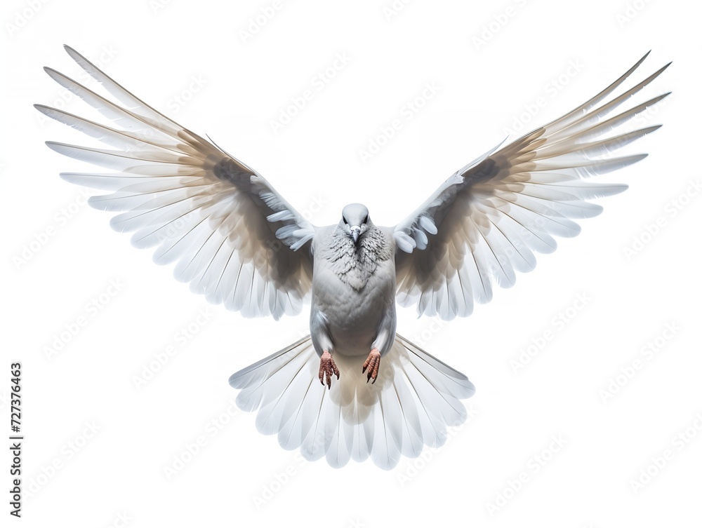 Obraz premium Dove in Flight Freedom and Hope Isolated on White Background AI Generated