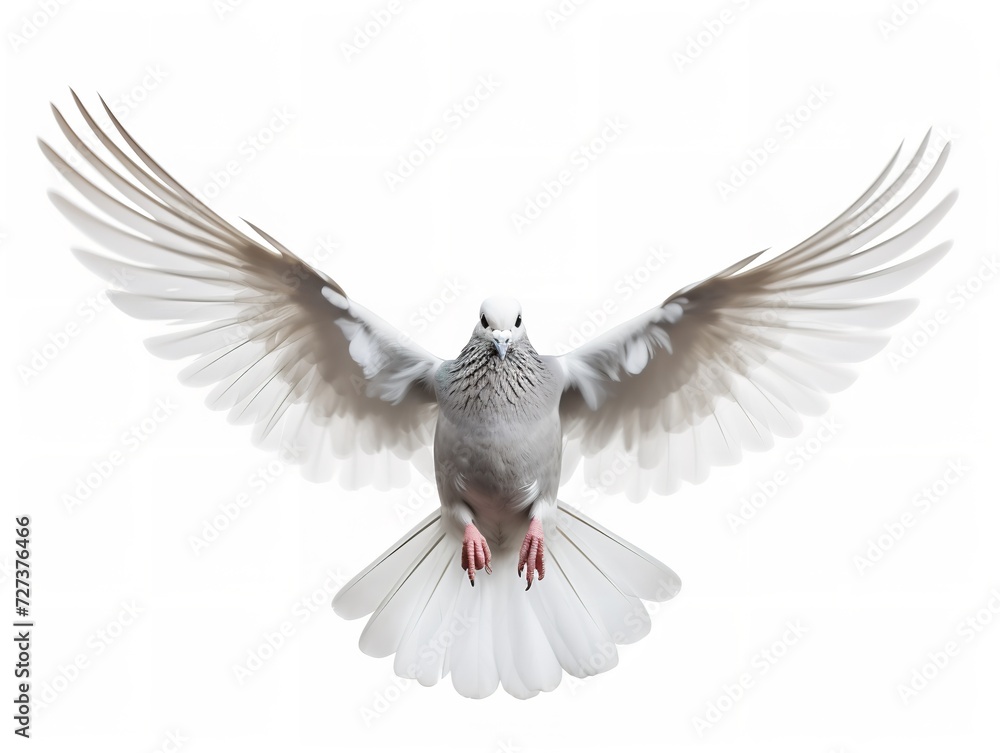 Fototapeta premium Dove in Flight Freedom and Hope Isolated on White Background AI Generated