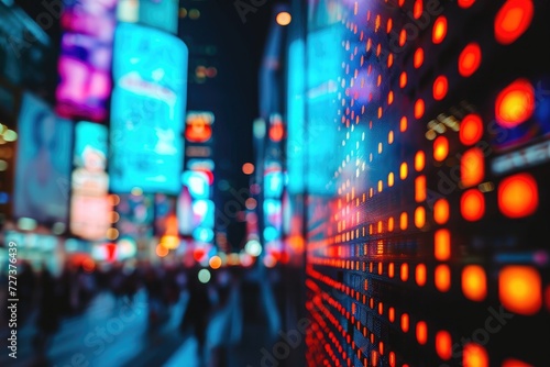 A city street illuminated by vibrant neon lights, showcasing the bustling nightlife and urban energy, A dynamic representation of real-time bidding in digital advertising, AI Generated