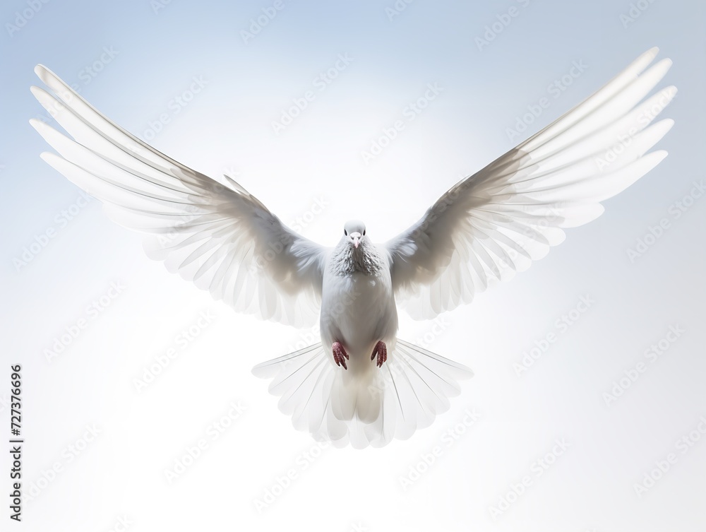 Obraz premium Dove in Flight Freedom and Hope Isolated on White Background AI Generated