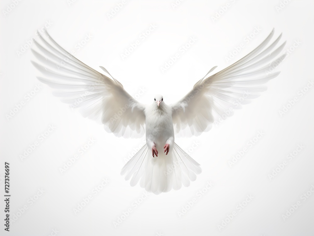 Fototapeta premium Dove in Flight Freedom and Hope Isolated on White Background AI Generated