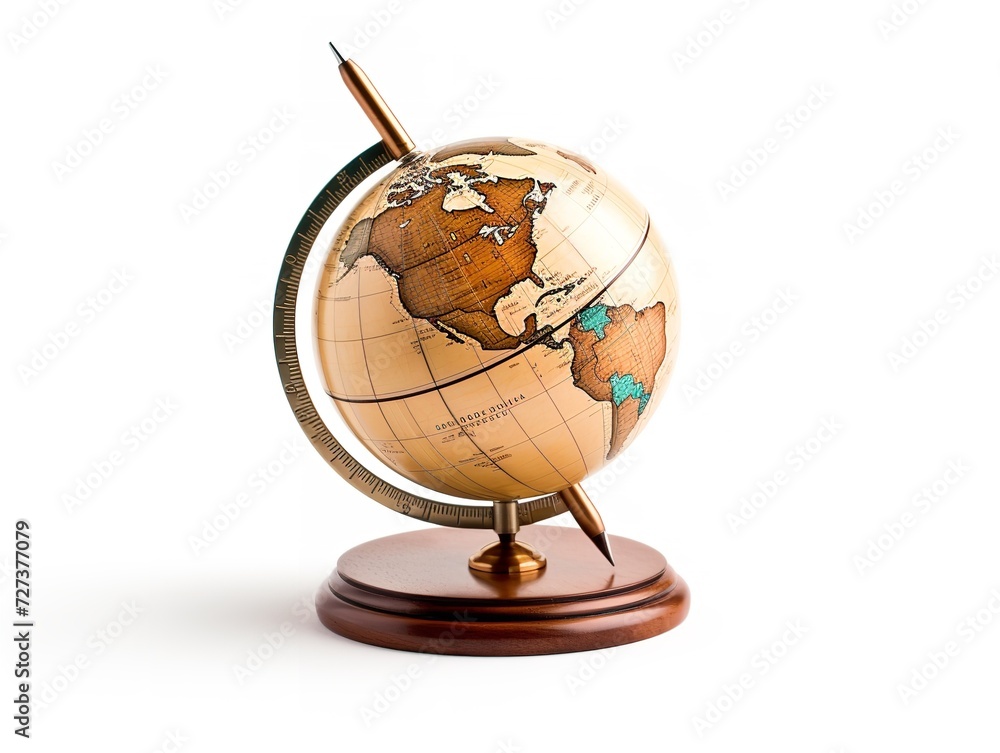 Globe on a Stand World Exploration Isolated on White Background AI Generated