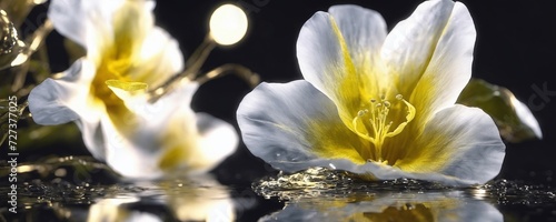 there are two white flowers that are sitting in the water © Lau Chi Fung