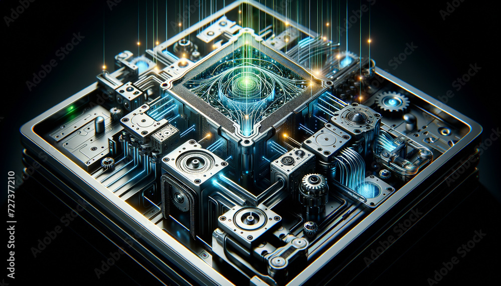 Fototapeta premium Convolutional Neural Network in Industrial Design with Glowing Data Paths and Clean Interfaces.