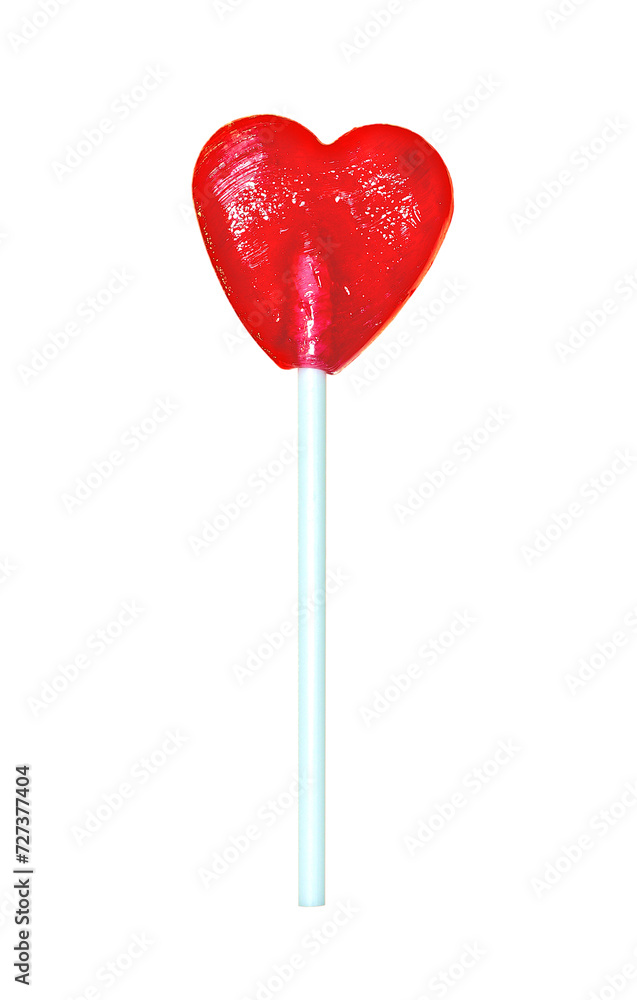 Heart shaped lollipop on isolated transparent background