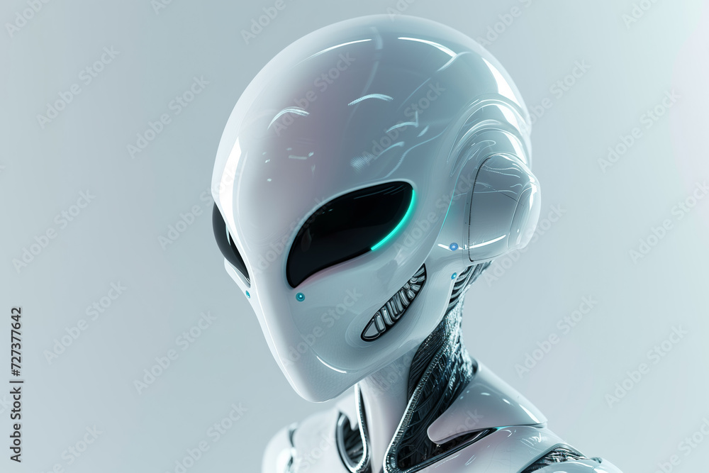 Futuristic Robot Head with Sleek Design. Modern Android Portrait with Advanced Technology Features Futuristic Robot Head with Sleek Design. Modern Android Portrait with Advanced Technology Features