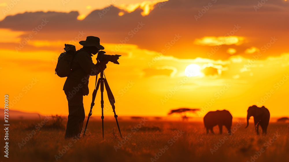 professional photographer taking photos of wildlife. African vacation concept.