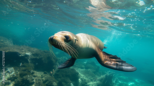 sea lion swimming underwater in the ocean