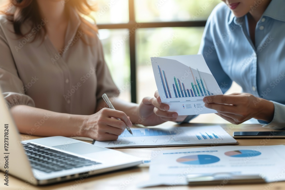 Business team meeting using analyze business strategies. Generate AI image Business team meeting using analyze business strategies. Generate AI image