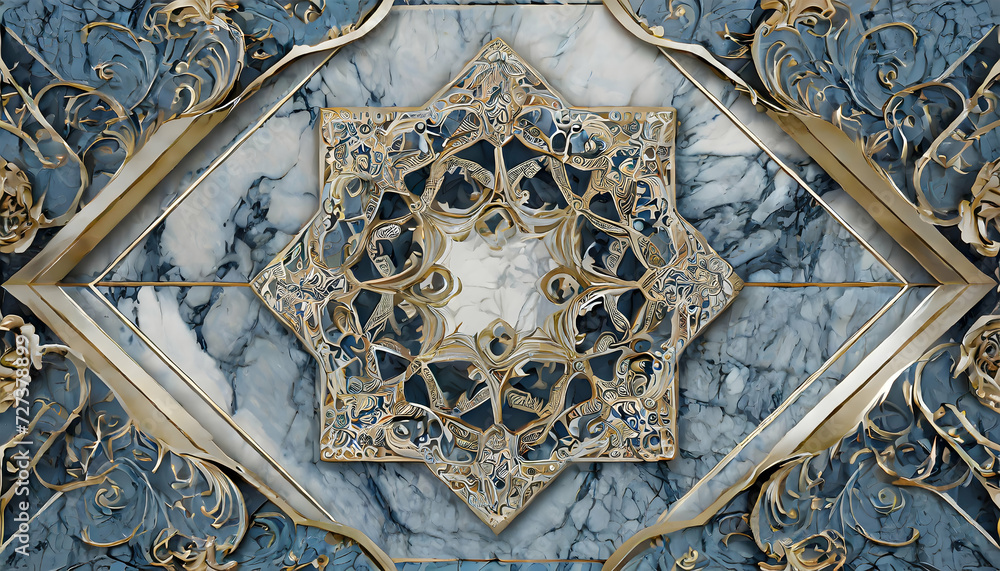 Redefine luxury in your surroundings with a 3D wallpaper stretch ceiling design, showcasing an intricate mandala and decorative frame against a refined blue marble background. Redefine luxury in your surroundings with a 3D wallpaper stretch ceiling design, showcasing an intricate mandala and decorative frame against a refined blue marble background.