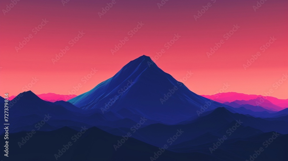 
Simplified backdrop showcasing a solitary mountain summit set against a stunning gradient sky, created through generative AI artistic expression