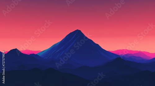  Simplified backdrop showcasing a solitary mountain summit set against a stunning gradient sky, created through generative AI artistic expression