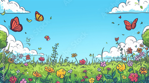 Spring nature doodle background image. Drawing in the theme of spring and flowers.