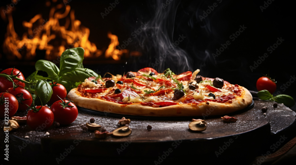 Italian Pizza fresh Food ingredients and spices