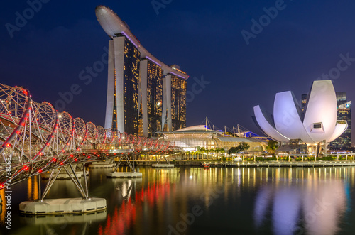Singapore Skyline during night with Marina bay in background