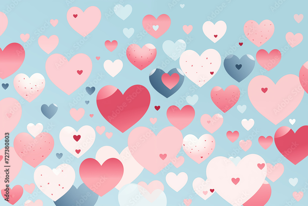 Hearts on a blue background, pastel colors. Generative Ai
