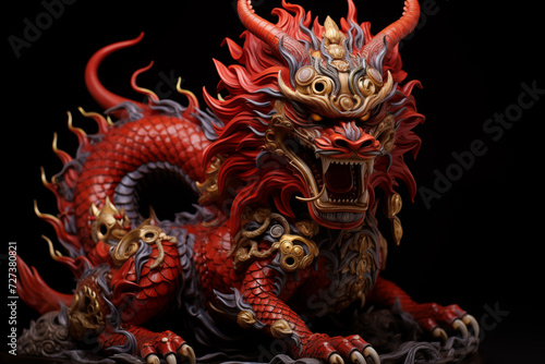 traditional red chinese dragon for chinese new year 2024, chinese lucky dragon symbol, Lùhng, ryū, 龍/竜, yong, 용, mungkorn, มังกรจีน, rồng, generative AI © Paulina