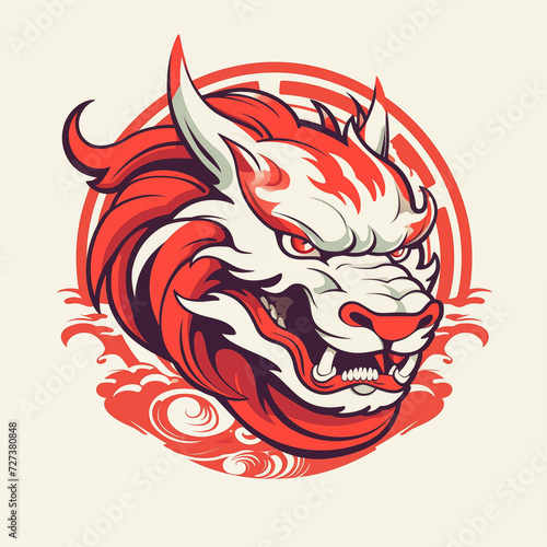 traditional red chinese dragon for chinese new year 2024, chinese logo, chinese lucky dragon symbol, Lùhng, ryū, 龍/竜, yong, 용, mungkorn, มังกรจีน, rồng, generative AI