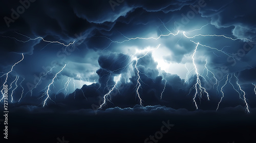 Lightning on the sky, gloomy ominous storm clouds background