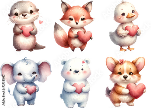 Animal holding heart clipart for love in Valentine Day 