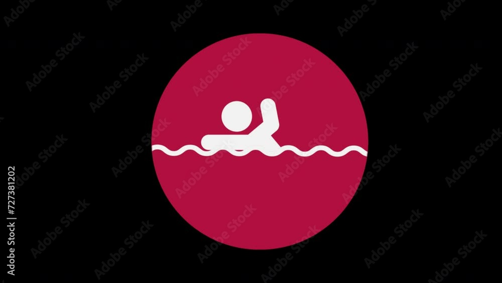 Pictograma de los Juegos Olímpicos de lado derecho con el deporte natación con alpha en un circulo rojo Pictograma de los Juegos Olímpicos de lado derecho con el deporte natación con alpha en un circulo rojo