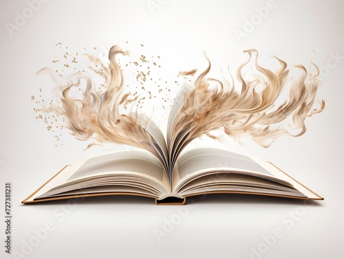 Open Book with Flying Pages Imagination Unleashed Isolated on White Background AI Generated © VisualMarketplace