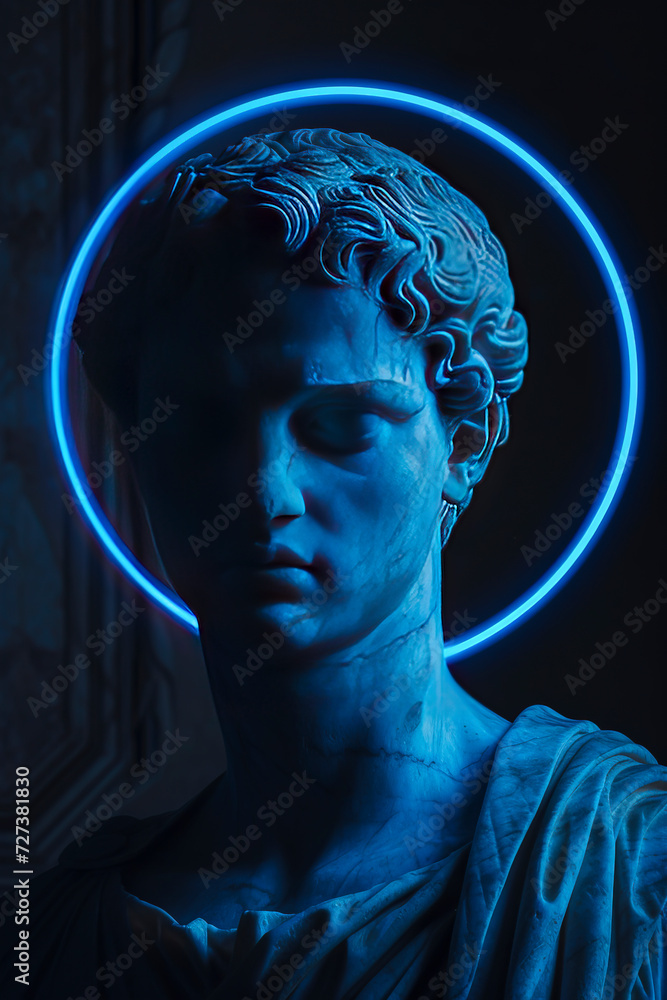 Obraz premium Classical Sculpture Meets Futuristic Vision created with Generative AI technology