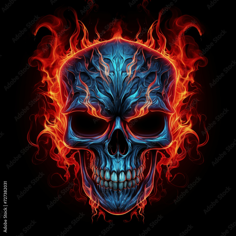 Blauer Schädel mit Flamme, Generative AI Blauer Schädel mit Flamme, Generative AI