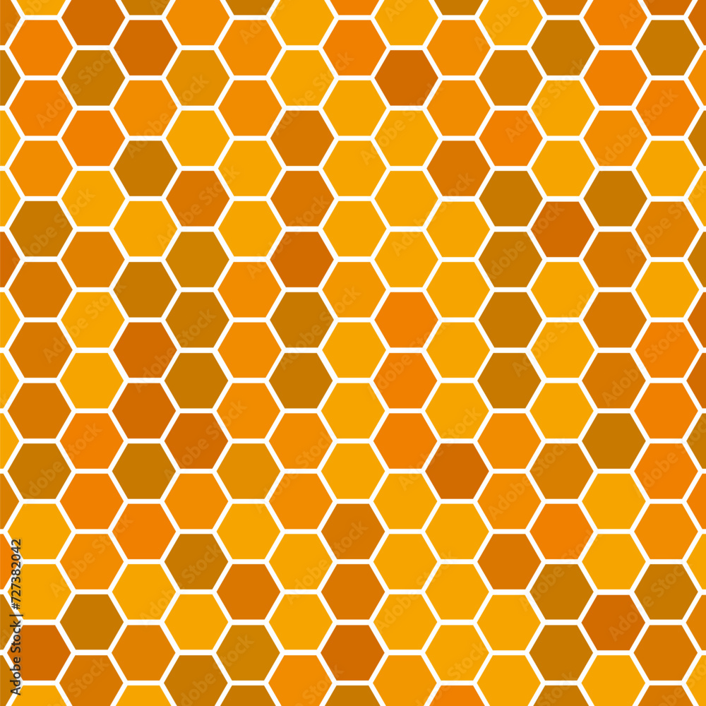 Honeycomb with hexagon grid cells , bee cartoon and lettering on yellow background vector illustration.