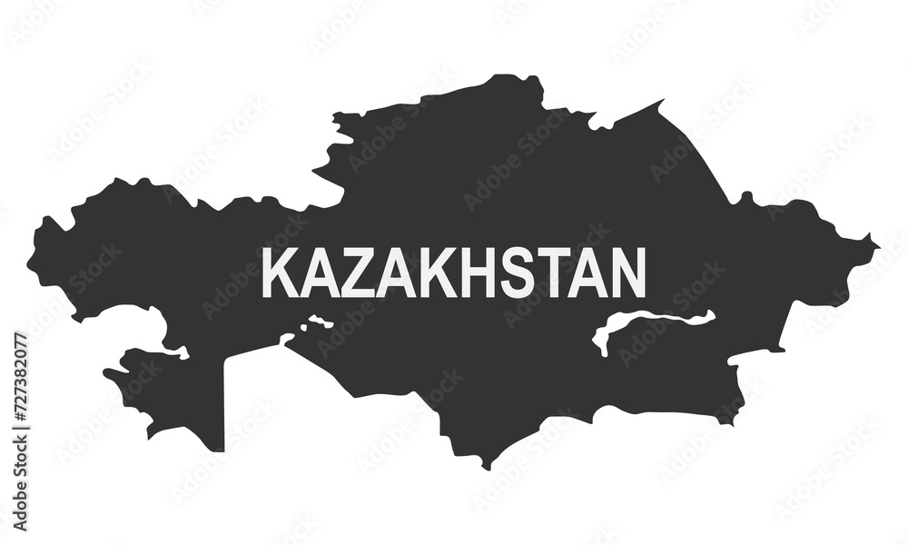 Kazakhstan map of black contour curves of vector illustration