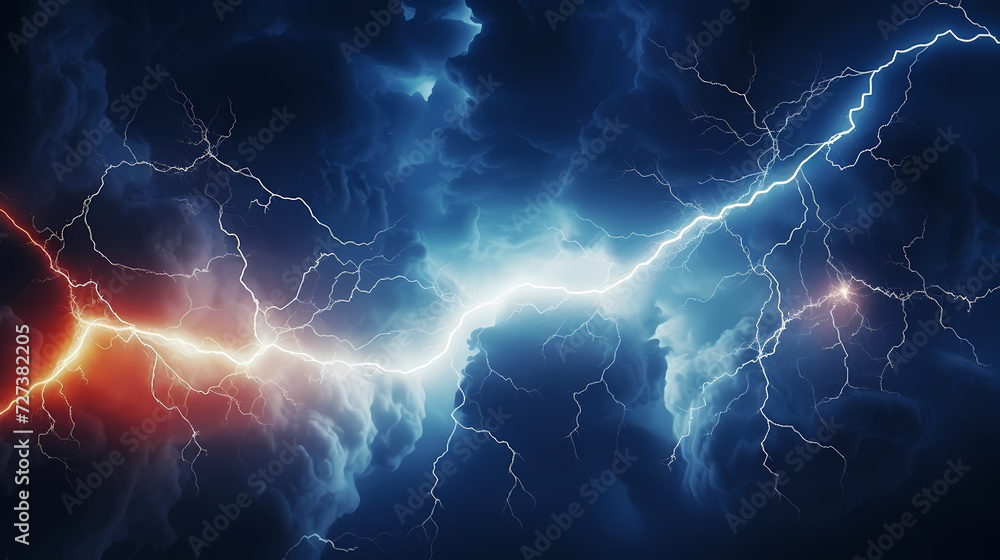 Roaring thunderstorm, shocking lightning shines in the dark sky Roaring thunderstorm, shocking lightning shines in the dark sky