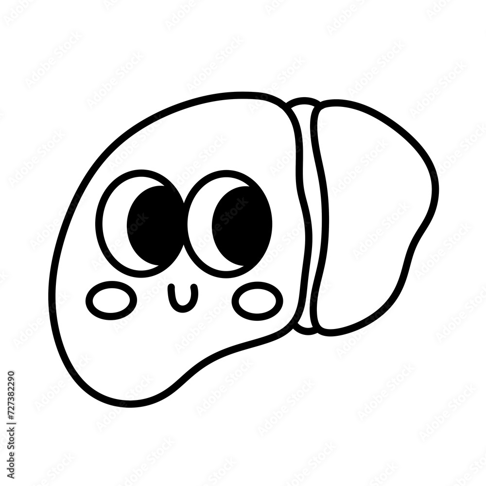 Cartoon healthy liver human body organ character line icon. Cartoon healthy liver human body organ character line icon.