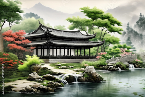 chinese temple in the garden