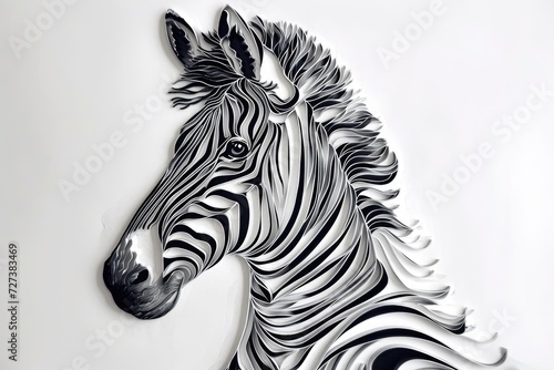 A Black and White Drawing of a Zebras Head  A intricately drawn zebra with stunning stripes  AI Generated
