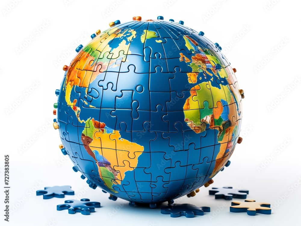Puzzle Globe Global Unity and Solution Isolated on White Background AI Generated Puzzle Globe Global Unity and Solution Isolated on White Background AI Generated