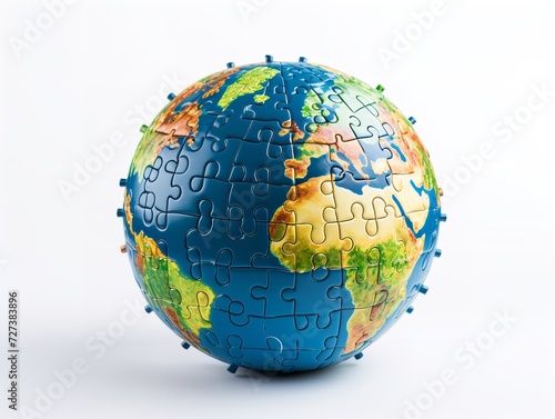 Puzzle Globe Global Unity and Solution Isolated on White Background AI Generated