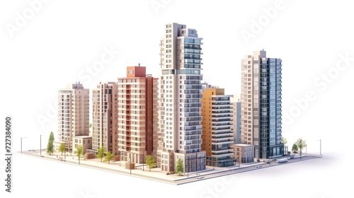 Illustration depicting the construction site of skyscrapers, showcasing the development of high-rise office and urban buildings, isolated on a white background