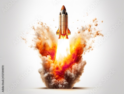 Rocket Launching Innovation and Progress Isolated on White Background AI Generated
