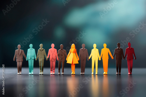 Paper colorful silhouettes of people holding hands - Concept of inclusion of diversity and equality between people photo