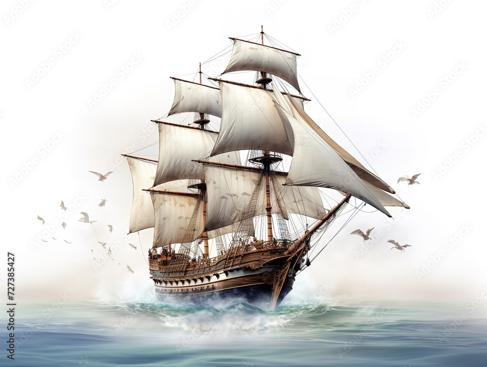 Fototapeta premium Ship in a Bottle Navigating Dreams Isolated on White Background AI Generated