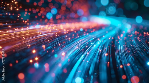 data flowing through optic fiber cable, digital background, close up photo