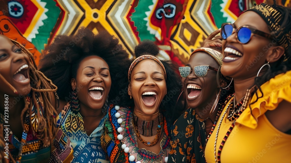 Joyful Vibes: Afrostylish Women Embrace Laughter Amidst Colors